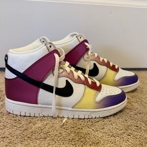 Nike Purple, Yellow, and White High-Top Sneakers